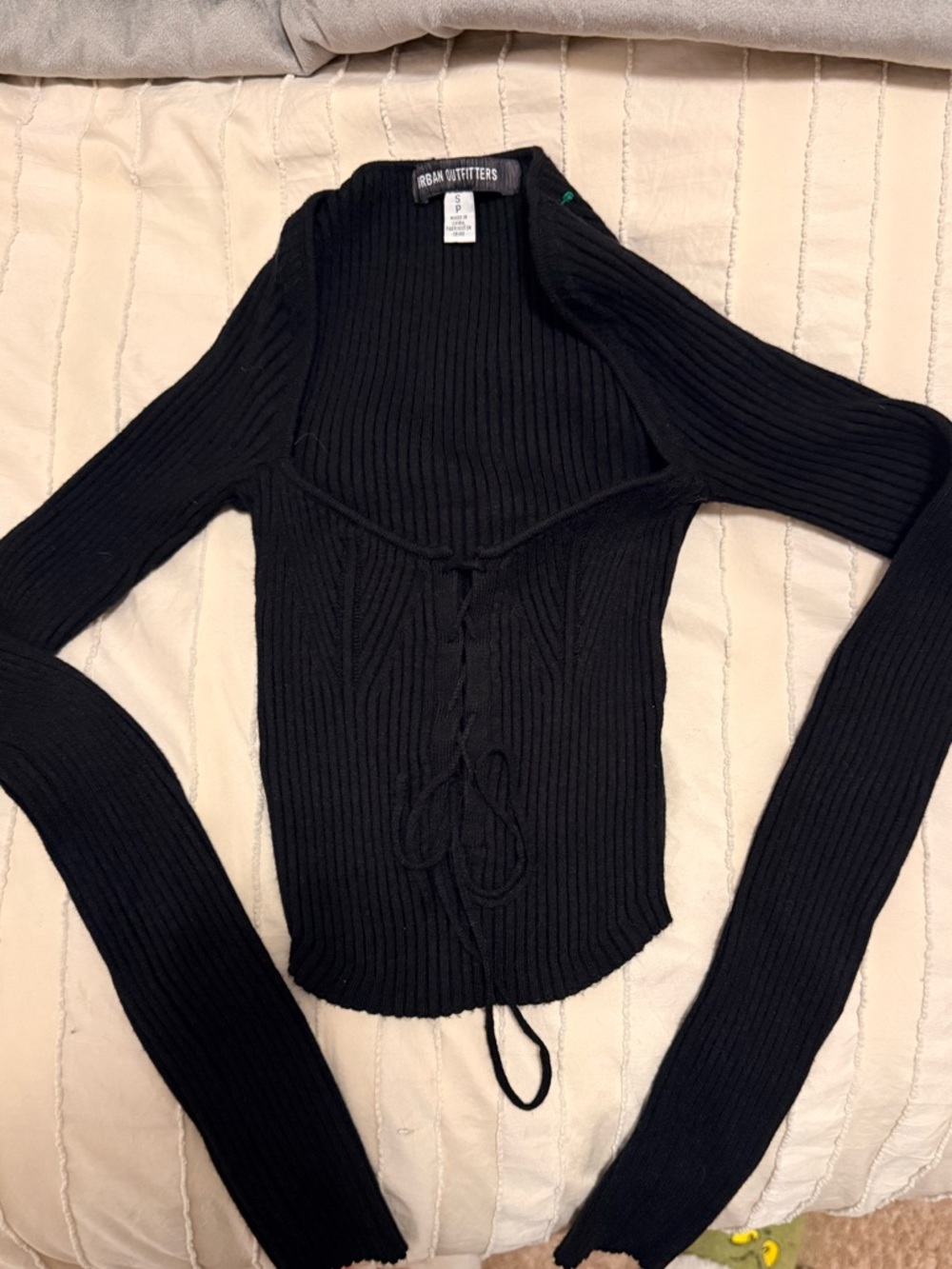 Urban Outfitters Black Ribbed Tie-Front Crop Top